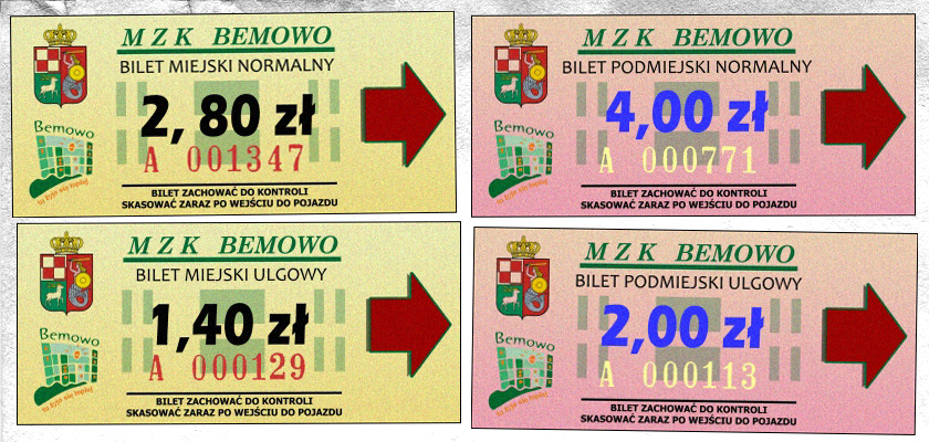 Bilety MZK Bemowo
Bilety dostępne są, póki co, tylko u kierowców i w Urzędzie Miasta. Te kupiłem właśnie w Urzędzie, w specjalnie do tego celu zorganizowanym "okienku".
Słowa kluczowe: bilety